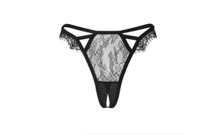 A picture of a pair of black lace crotchless knickers