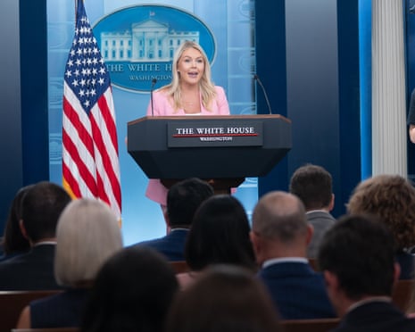White House press secretary Karoline Leavitt speaks during a press briefing at the White House on 16 July.