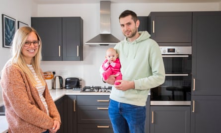 Amy and Luke Roberts with their daughter, Lila, at their home in Kegworth, east Midlands.