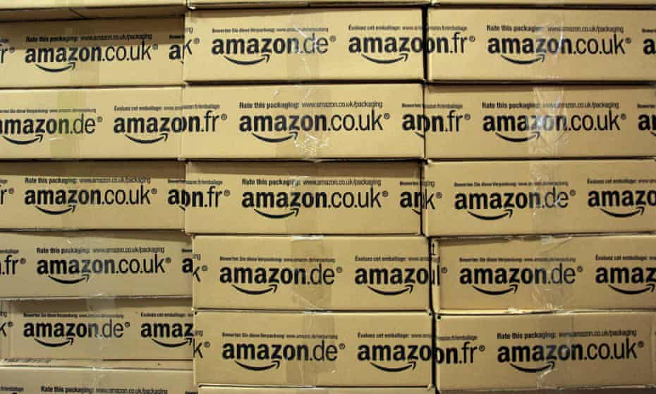 Amazon parcels stacked up high