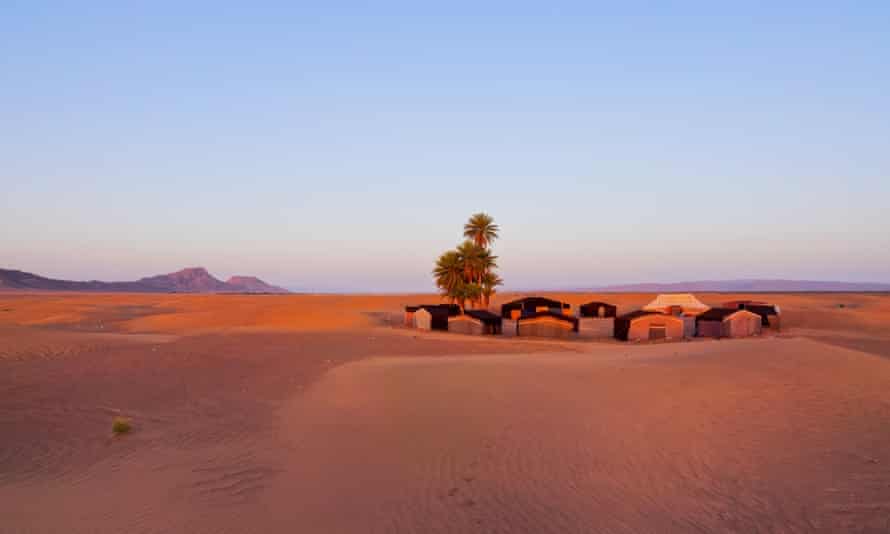Oasis and camp in the Zagora area of Morocco.