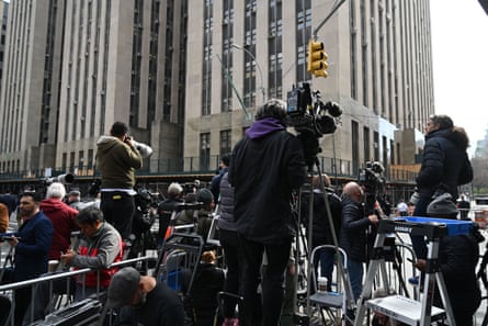 Members of the media outside Manhattan criminal courthouse on 4 April 2023.