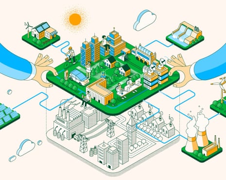Illustration of electricity flowing through the power grid