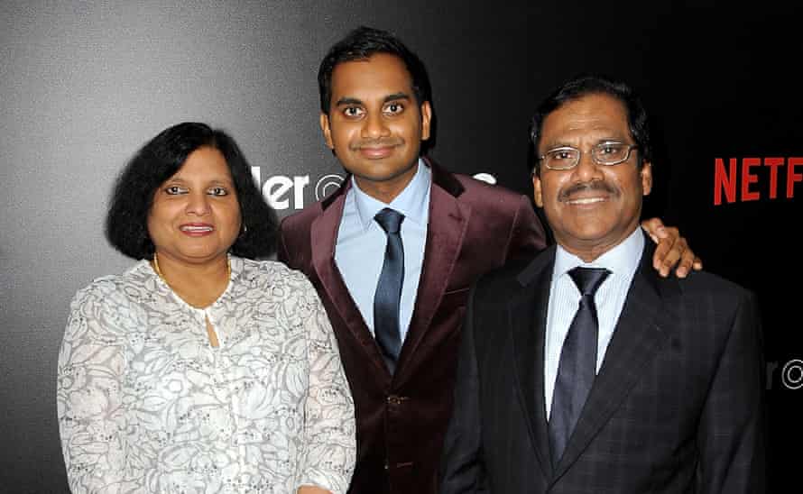 Ansari with his parents, Fatima Ansari, Aziz Ansari and Shoukath Ansari at the Master Of None New York premiere.