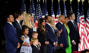 Donald Trump and his family at the White House on the final day of the Republican national convention, 27 August 2020.