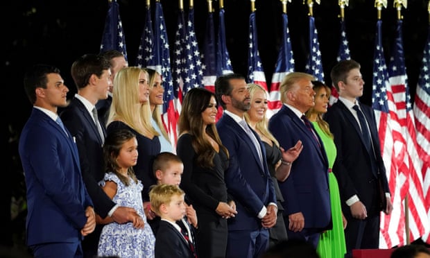 Donald Trump and his family at the White House on the final day of the Republican national convention, 27 August 2020.