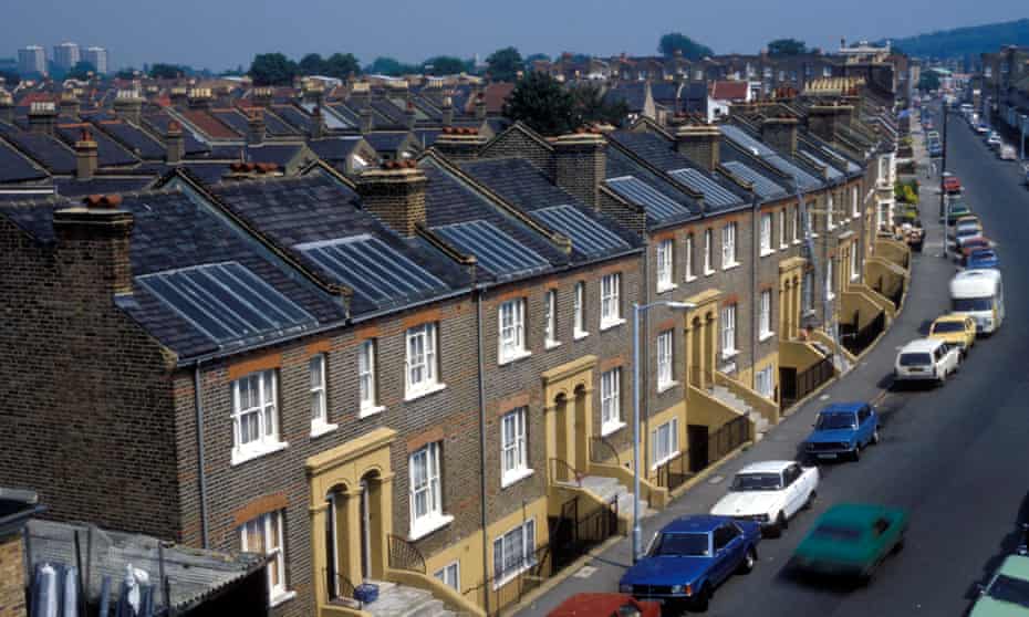 Solar panels on residential houses in Southwark, South London