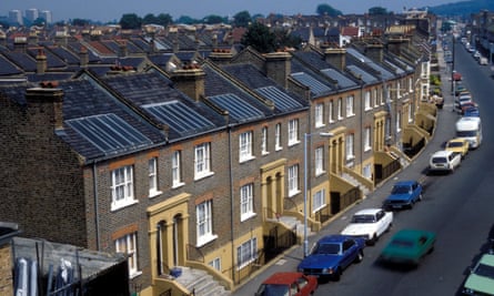 Solar panels on houses in Southwark, London.