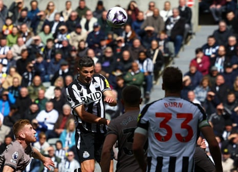 Newcastle United’s Fabian Schar scores their fourth goal against Tottenham Hotspur.