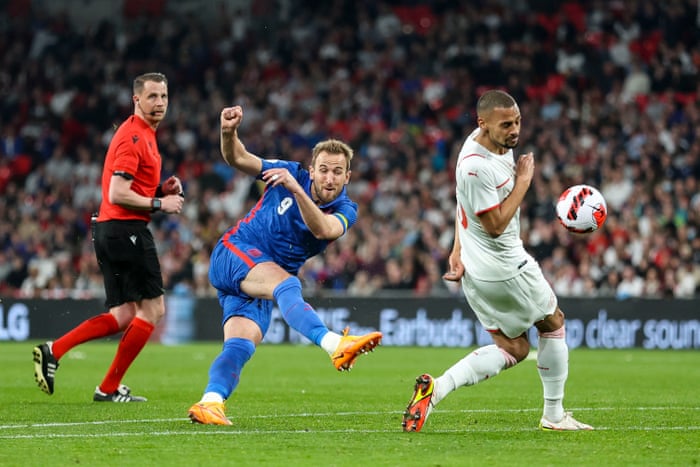 Harry Kane of England is thwarted in his attempt to score goal no 50.