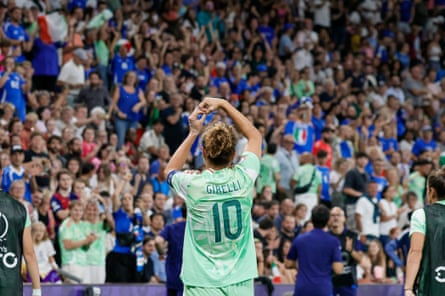 Cristiana Girelli signals to the Italian fans after scoring against Norway