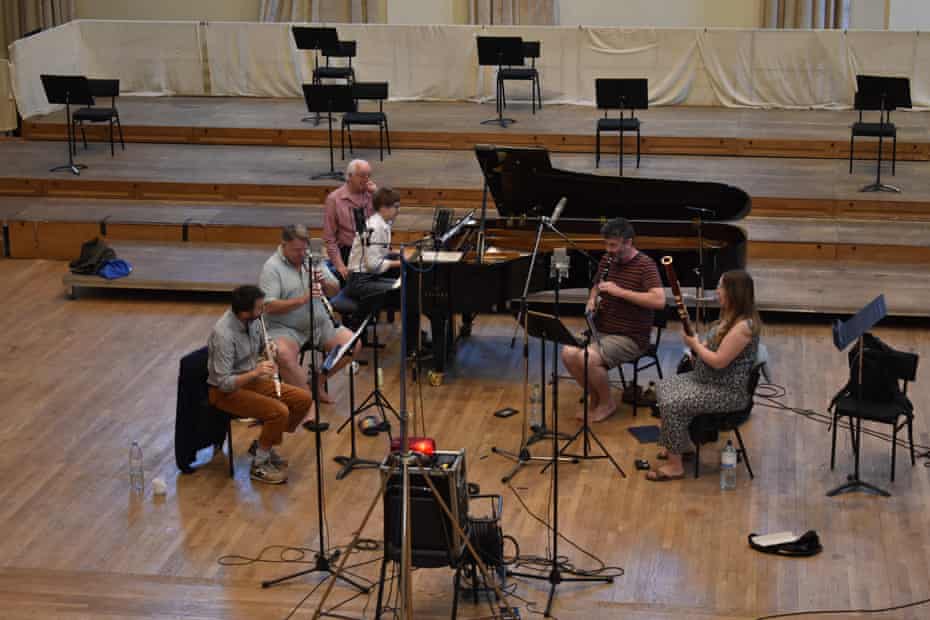 The Orsino Ensemble and Pavel Kolesnikov recording Belle Époque at the Henry Wood Hall in Southwark, London, July 2020.