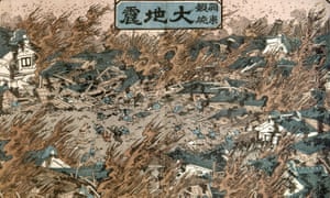 The fire in the city of Edo depicted in a woodblock print from 1855.