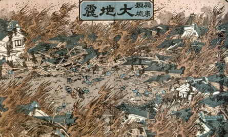 The fire in the city of Edo depicted in a woodblock print from 1855.