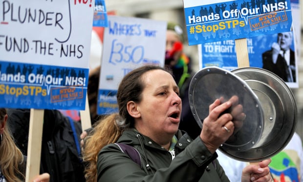 Campaigners outside Downing Street during a protest called by the Hands Off Our NHS campaign last week.