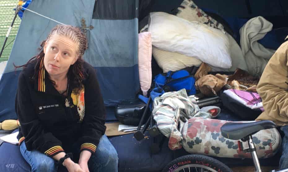 Jodie Coombes, 39, is among the homeless men and women who lived in a gathering of more than 200 tents, and were given 72 hours to depart. 