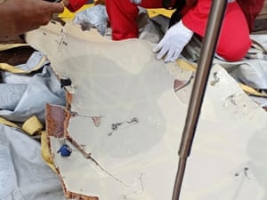 Plane debris believed to be from Lion Air flight JT610, recovered from the crash site in the Java sea.