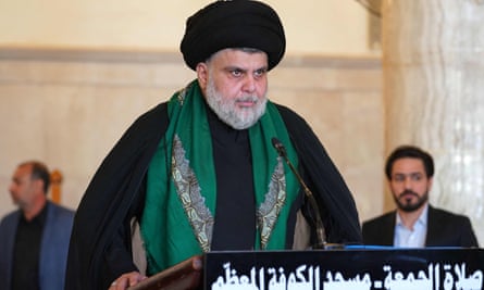 Moqtada al-Sadr delivers a speech after Friday prayers at the Great Mosque of Kufa in the city of Najaf in November 2022.