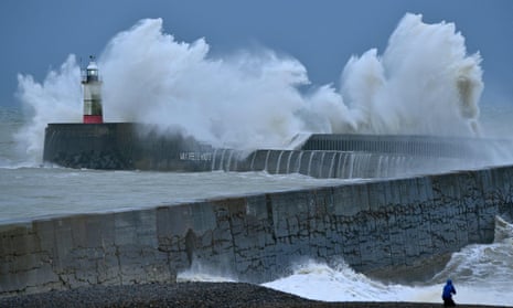 Huge waves over harbour wall