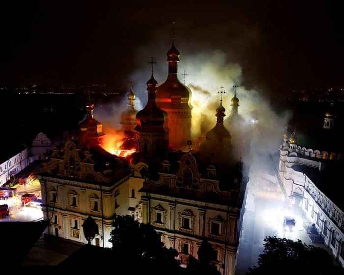 Kyiv monastery set on fire in night of Russian attacks across Ukraine
