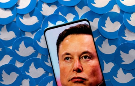An image of Elon Musk amid Twitter symbols.