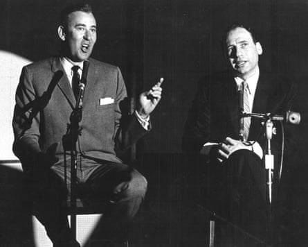 Carl Reiner (left) with Mel Brooks performing the 2,000 Year Old Man skit at Capitol Studios.