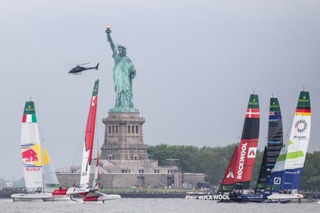 Italian, Canadian, Danish, Australian and German SailGP teams compete during the Mubadala New York Sail Grand Prix last week in New York Harbor.