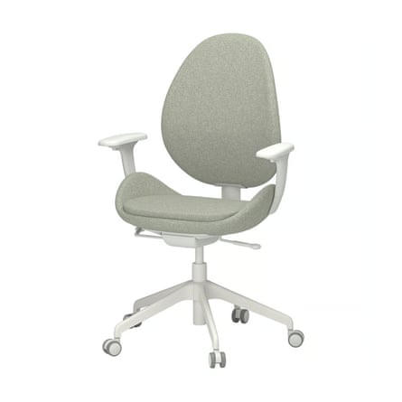 An Ikea HATTEFJÄLL Office chair with armrests, in light green/white and a set of caster wheels.