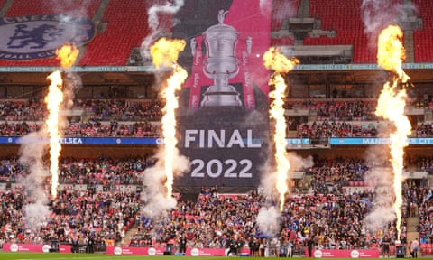 Pyrotechnics go off ahead of the teams’ entrance to the pitch ahead of the Vitality Women's FA Cup Final match between Chelsea and Manchester City at Wembley Stadium.