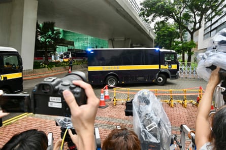 A prison van carrying Jimmy Lai drives to the West Kowloon magistrates courts for the closing arguments in his national security trial on 18 August, 2025 in Hong Kong.