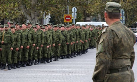 Russian reservists drafted for the war in Ukraine attend a pre-training ceremony in Sevastopol, Crimea.