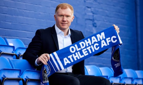 Paul Scholes is presented as the new manager of Oldham at Boundary Park.
