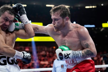 Canelo Alvarez lands a right on Gennady Golovkin during their super middleweight title fight in September.
