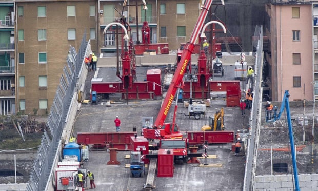 Demolition work on Morandi Bridge in February 2019.
