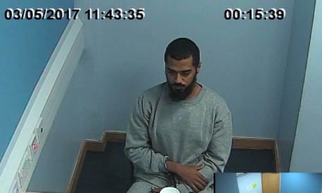 Khalid Ali court case<br>Metropolitan Police handout videograb dated 3/5/2017 taken from footage of Khalid Ali police interview after he was detained in Whitehall, London on April 27 last year. PRESS ASSOCIATION Photo. Issue date: Sunday November 29, 2015. Ali denies two charges of possessing explosives with intent abroad in 2012 and one charge of preparing terrorist acts in Britain.  Photo credit should read: Metropolitan Police/PA Wire

NOTE TO EDITORS: This handout photo may only be used in for editorial reporting purposes for the contemporaneous illustration of events, things or the people in the image or facts mentioned in the caption. Reuse of the picture may require further permission from the copyright holder.