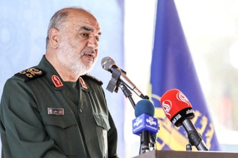 General Hossein Salami speaks in 2023.
