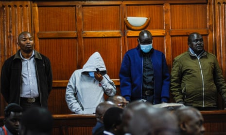 From left, police informer Peter Ngugi and Kenyan police officers Sylvia Wanjiku, Stephen Cheburet and Fredrick Leliman and Peter Ngugi in court for sentencing on 3 February 2023. 