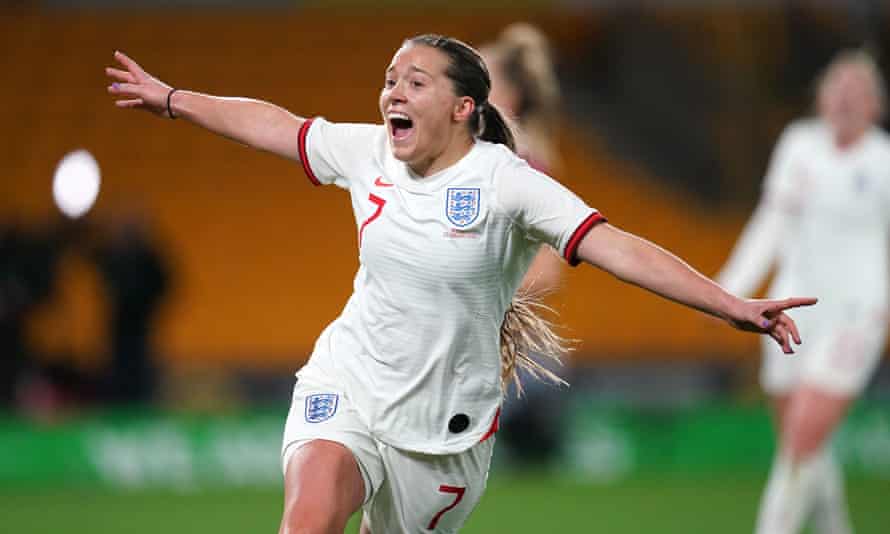 Fran Kirby celebrates after scoring for England against Germany in February.