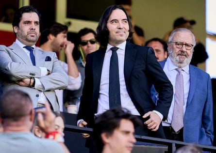Raúl MartÃÂn Presa, president of Rayo Vallecano, smiles during the La Liga match between Rayo Vallecano and Athletic Club