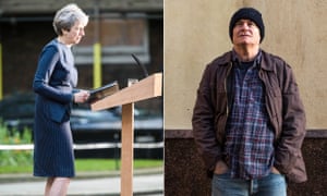 Blake times ... Theresa May announcing the election in a Daniel Blake dress; Dave Johns in I, Daniel Blake.