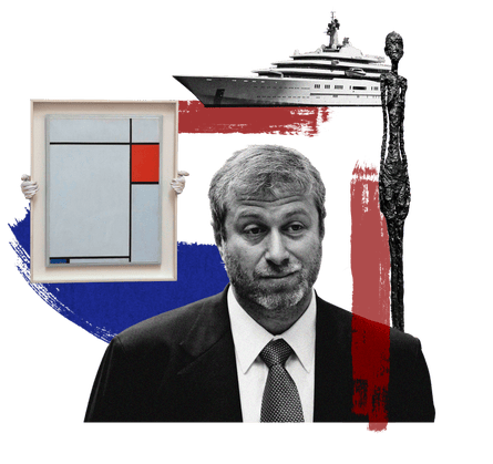 The Oligarch Files reveal details of a $963m art collection compiled by Roman Abramovich. Credits:Guardian Design/PA/Zuma/Alamy/Reuters