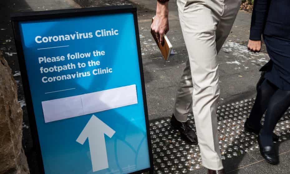 A sign for the coronavirus clinic at Royal Prince Alfred hospital in Sydney