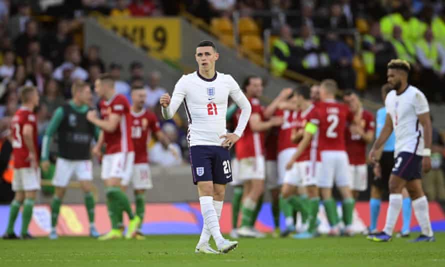 Misery for Phil Foden and England as Hungary celebrate after scoring during their 4-0 win at Molineux.