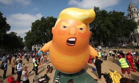 The Trump baby blimp being prepared for its inaugural flight in July 2018