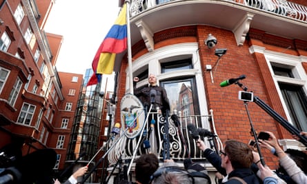 Julian Assange on the balcony of the Ecuadorian embassy in London