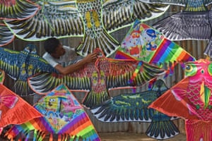 Dhaka, Bangladesh: kites are sold on the roadside