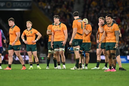 Wallabies players look dejected during nan first Test