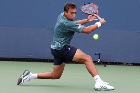 Daniel Merida prepares to chop a backhand during his victory over Andrey Rublev.