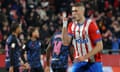 Artem Dovbyk celebrates after scoring his third goal in six minutes as Girona quickly regained top spot in La Liga.