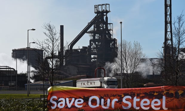 A Unite flag outside the Tata steel plant in Port Talbot, Wales, as the steel giant confirmed plans to sell its UK assets, threatening thousands of job cuts.